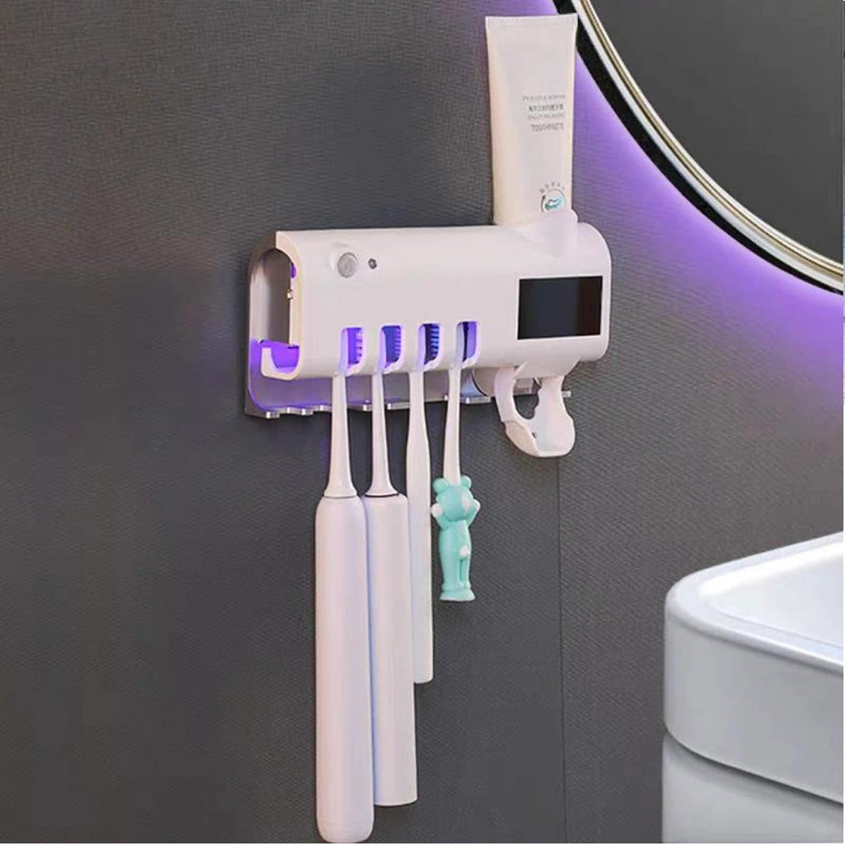 Suport Periuțe cu Sterilizator UV și Dozator de Pa