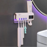 Suport Periuțe cu Sterilizator UV și Dozator de Pastă de Dinți, pentru 5 Periuțe