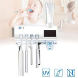 Suport Periuțe cu Sterilizator UV și Dozator de Pastă de Dinți, pentru 5 Periuțe