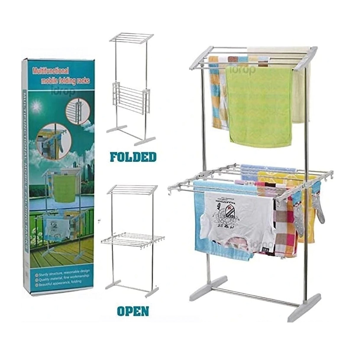Uscător Pliabil pentru Rufe Multifuncțional, Etajat, din Inox și Plastic, cu Sup
