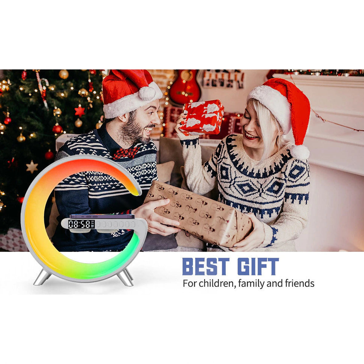 Lampă RGB G63 cu Ceas cu Alarmă, Boxă Bluetooth și Încărcător Wireless Rapid 15W