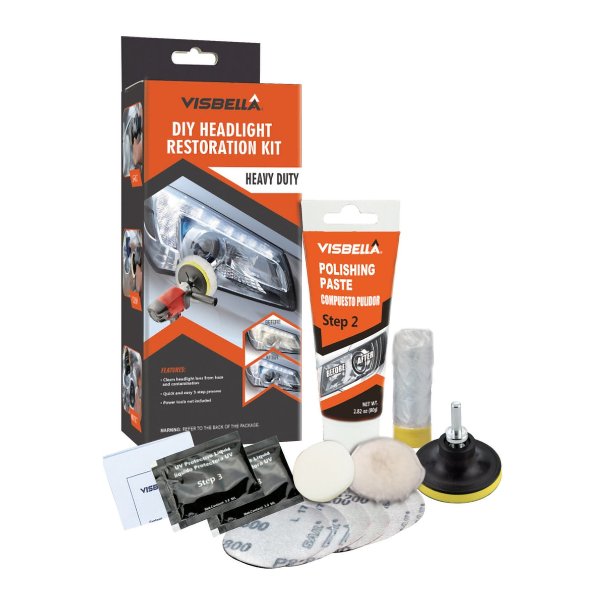Kit Restaurare Faruri Polish Headlight, cu Accesorii pentru 2 Faruri