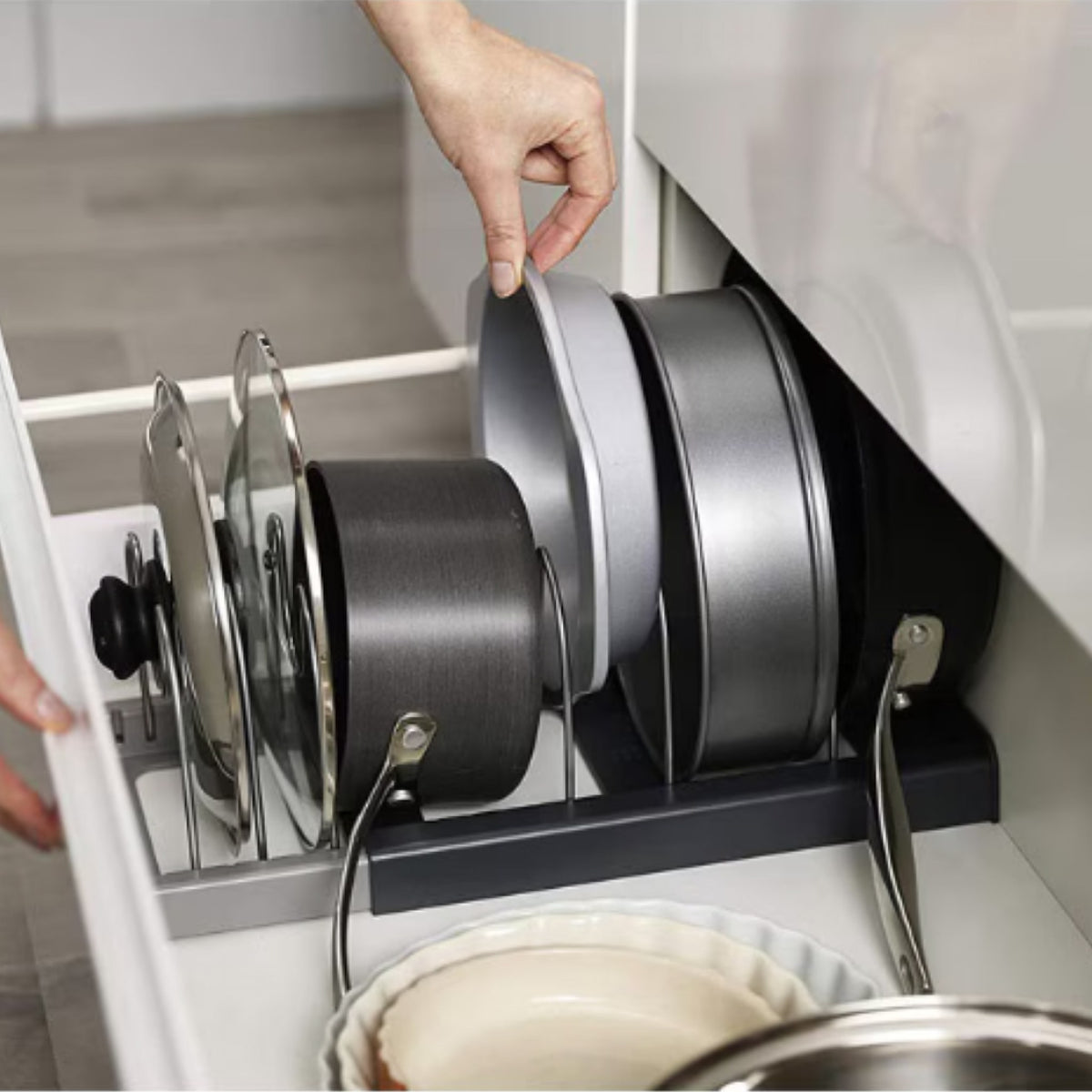 Suport Extensibil pentru Capace de Oale și Organizator de Ustensile din Inox, cu
