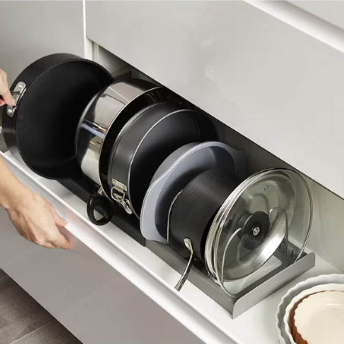 Suport Extensibil pentru Capace de Oale și Organizator de Ustensile din Inox, cu