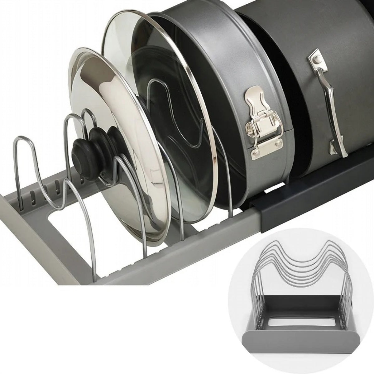 Suport Extensibil pentru Capace de Oale și Organizator de Ustensile din Inox, cu