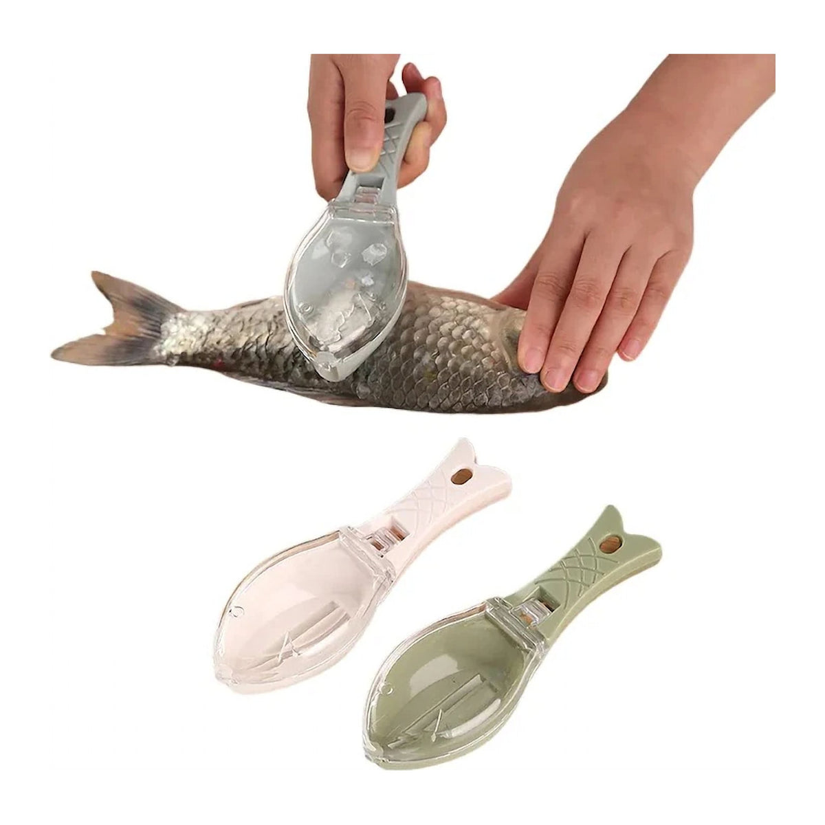 Ustensilă pentru Curățat Solzi de Pește, cu Lamă din Plastic Dur și Compartiment