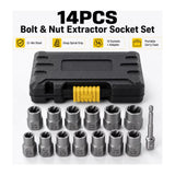 Set 13 Extractoare de Piulițe și Șuruburi cu Adaptor, 14 Piese, din Oțel Aliat, Antiderapante