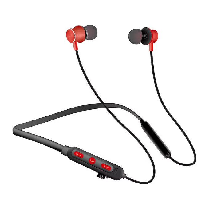 Căști Wireless Sport cu Cârlig, Bluetooth 4.2, Microfon și Slot Card, Negru-Roșu