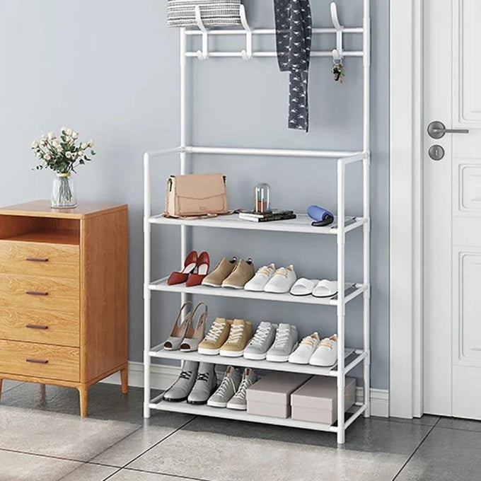 Cuier cu Pantofar Metalic cu 5 Rafturi Asos, 60 x 26 x 170 cm, Alb
