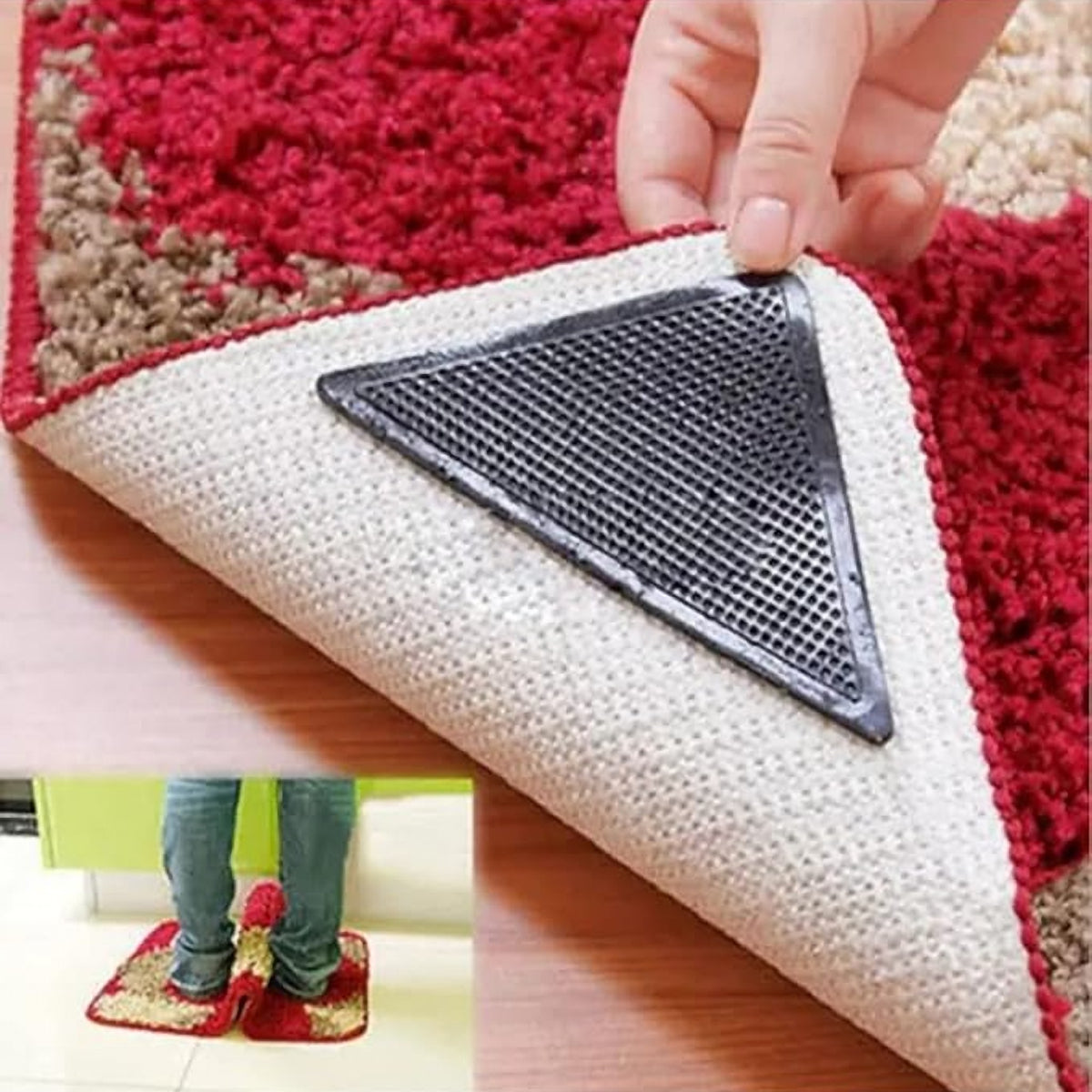 Set 4 Colțare Antiderapante din Silicon Ruggies pentru Fixarea Covoarelor