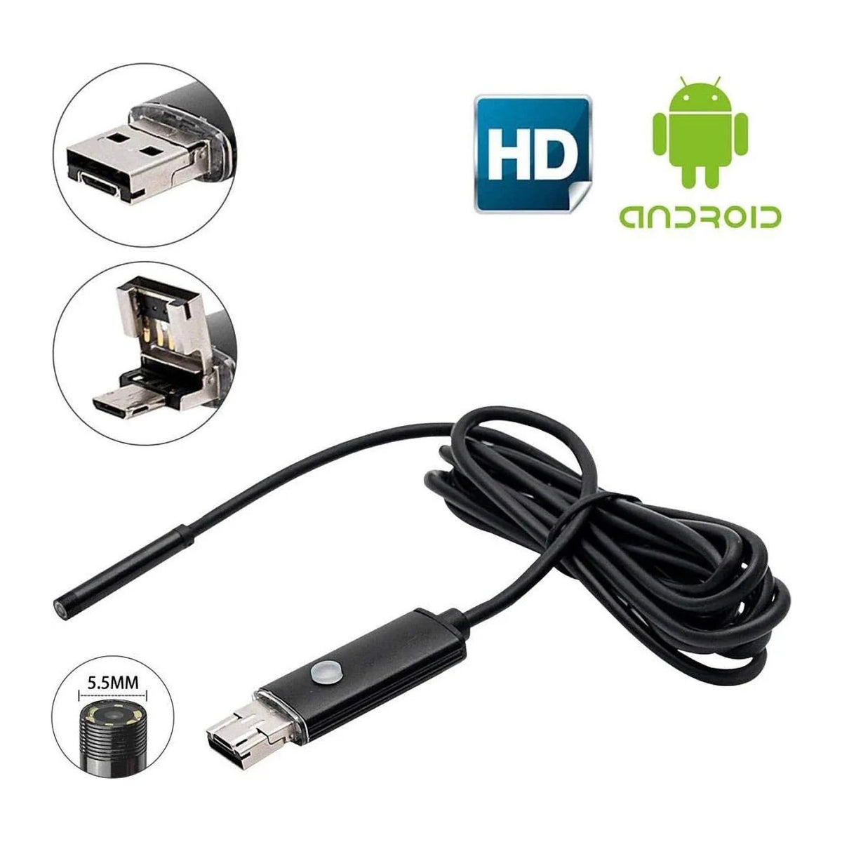 Cameră Endoscop 2 în 1 pentru Android și Windows, Waterproof IP67 – Cablu de 5 m sau 10 m