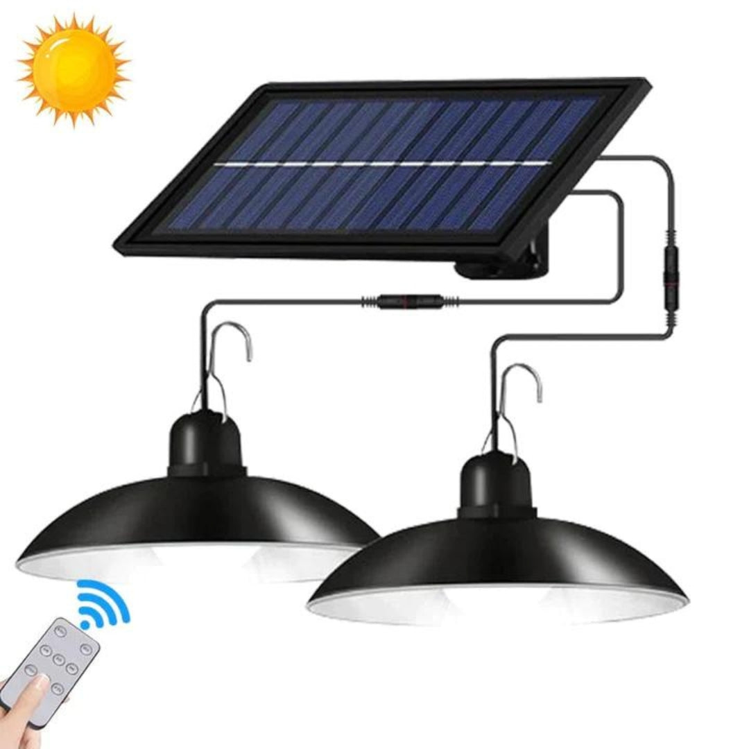 Set 2 Lampi Solare Suspendate cu Abajur și Telecomandă – Lumină Fixă în Grădină, Terasa sau Balcon