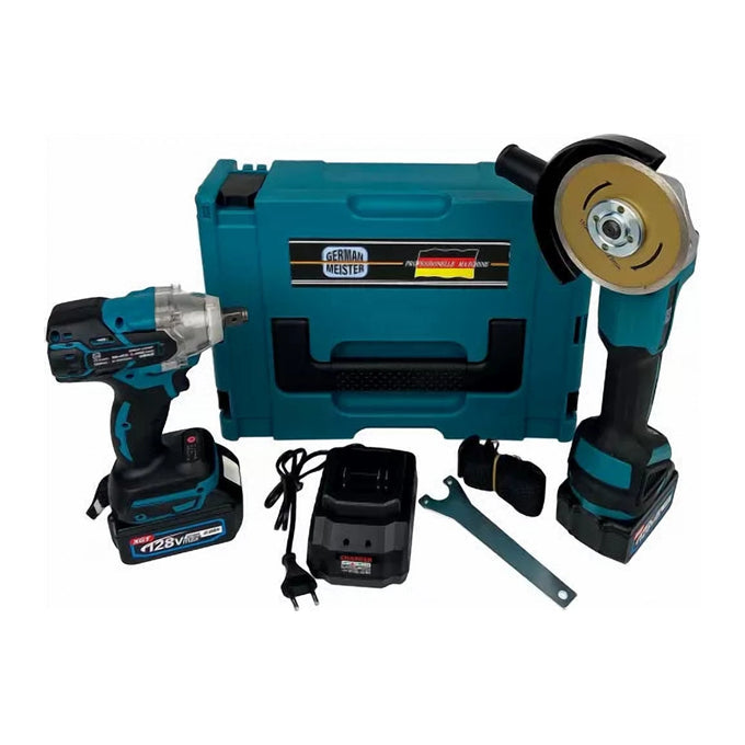 Trusă cu Mașină cu Impact și Polizor Unghiular de 125 mm, pe Acumulator Li-Ion de 6 Ah