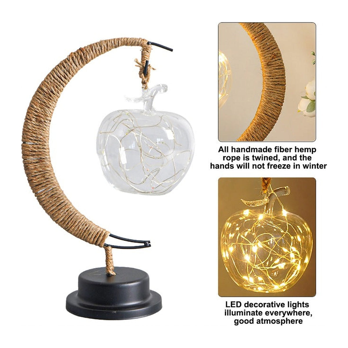 Veioză Decorativă Lună, cu Cadru din Fier Forjat și Lumină LED, 30 x 30 cm, pe Baterii