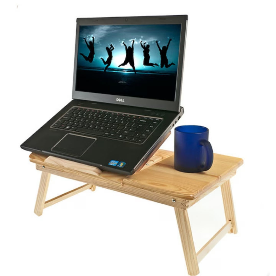 Masă Pliabilă din Lemn de Bambus pentru Laptop, Ergonomică, cu 2 Coolere