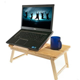 Masă Pliabilă din Lemn de Bambus pentru Laptop, Ergonomică, cu 2 Coolere