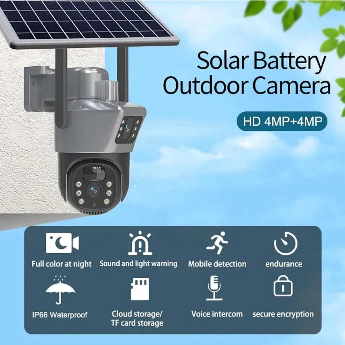 Cameră de Supraveghere cu Panou Solar, 4G, Lentile Duble, 4K 8MP, cu Senzor de Mișcare