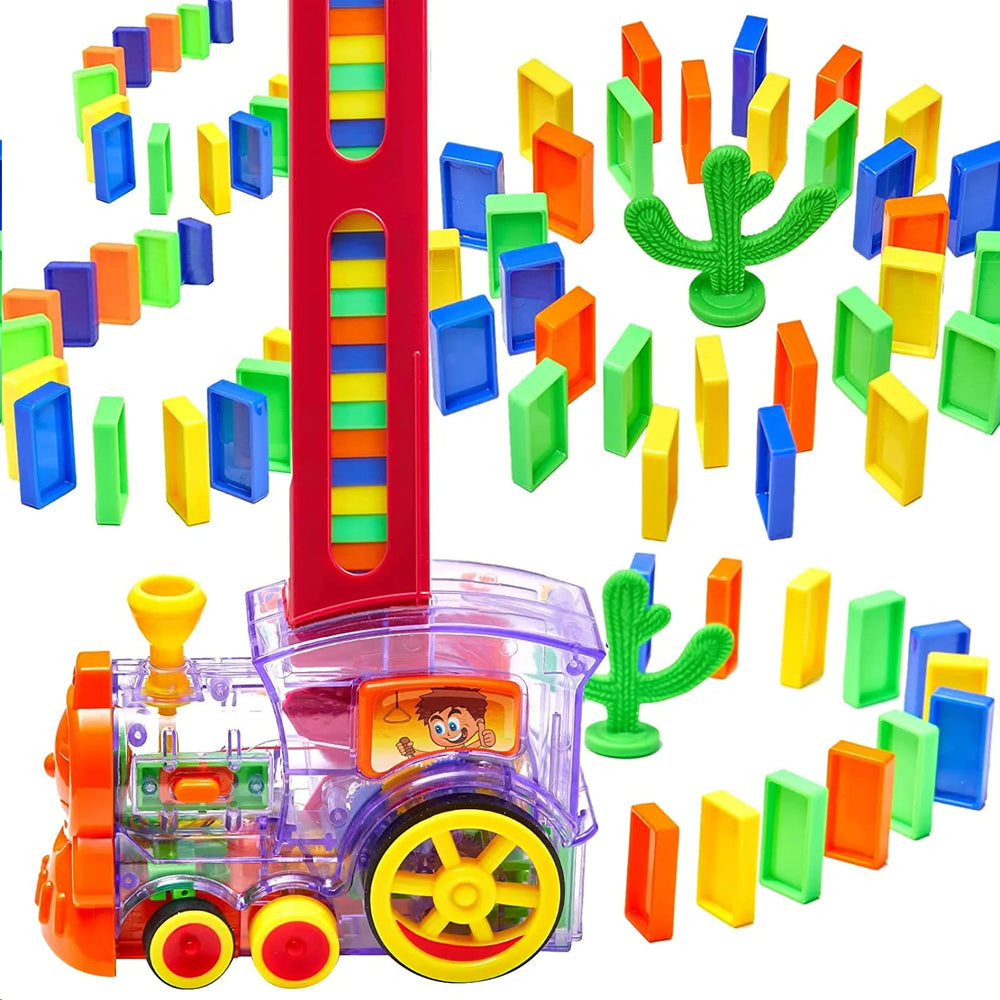 Tren Interactiv Electric cu Piese Domino, 60 de Piese, cu Lumini și Sunete