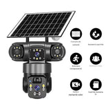 Cameră de Supraveghere Solară 4G cu SIM, 6MP, 3 Obiective, Vedere Nocturnă, IP66