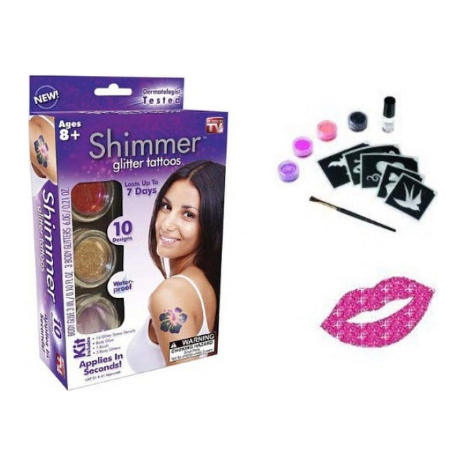 Kit Tatuaje Temporare cu Sclipici Shimmer Glitter Tattoos, 10 Șabloane, 3 Culori