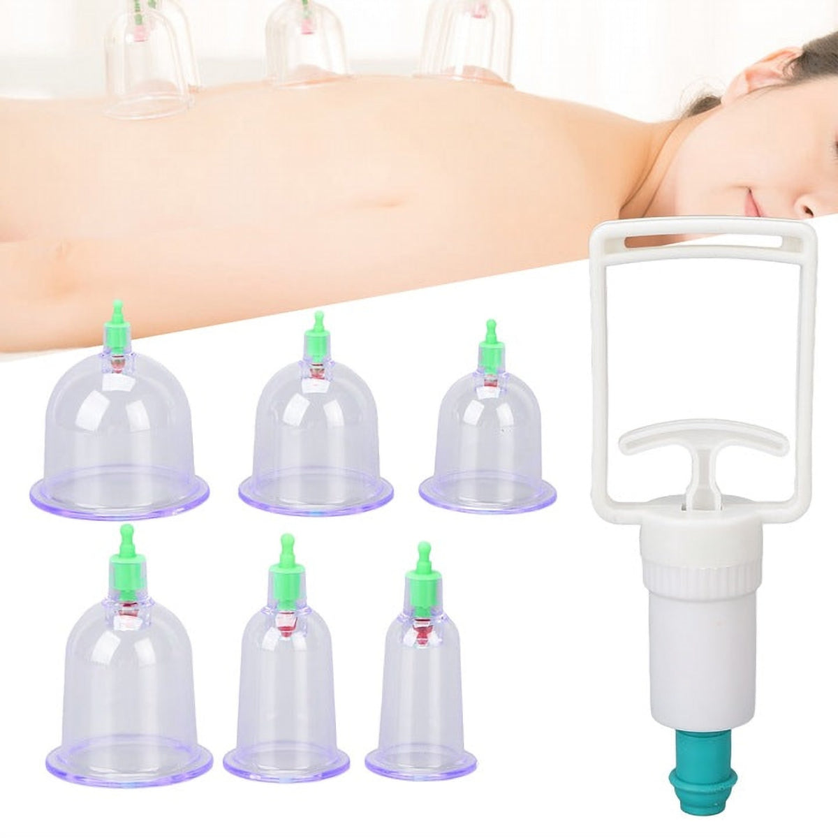 Set Terapeutic cu 12 Ventuze pentru Masaj, cu Capete de Mărimi Diferite și Pompă de Aer