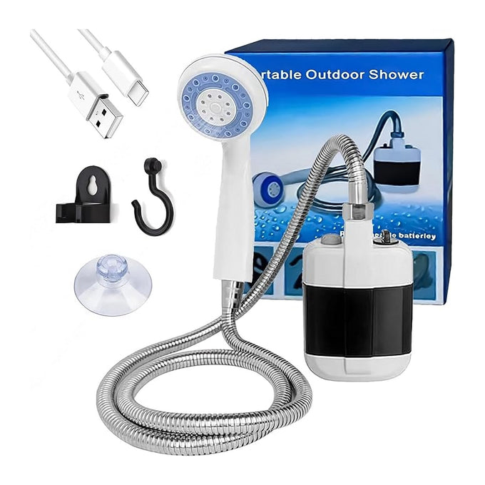 Duș Portabil de Camping cu Pompă Reîncărcabilă USB, 2200 mAh, 4-5 L/min, cu Furtun de 1,5 m
