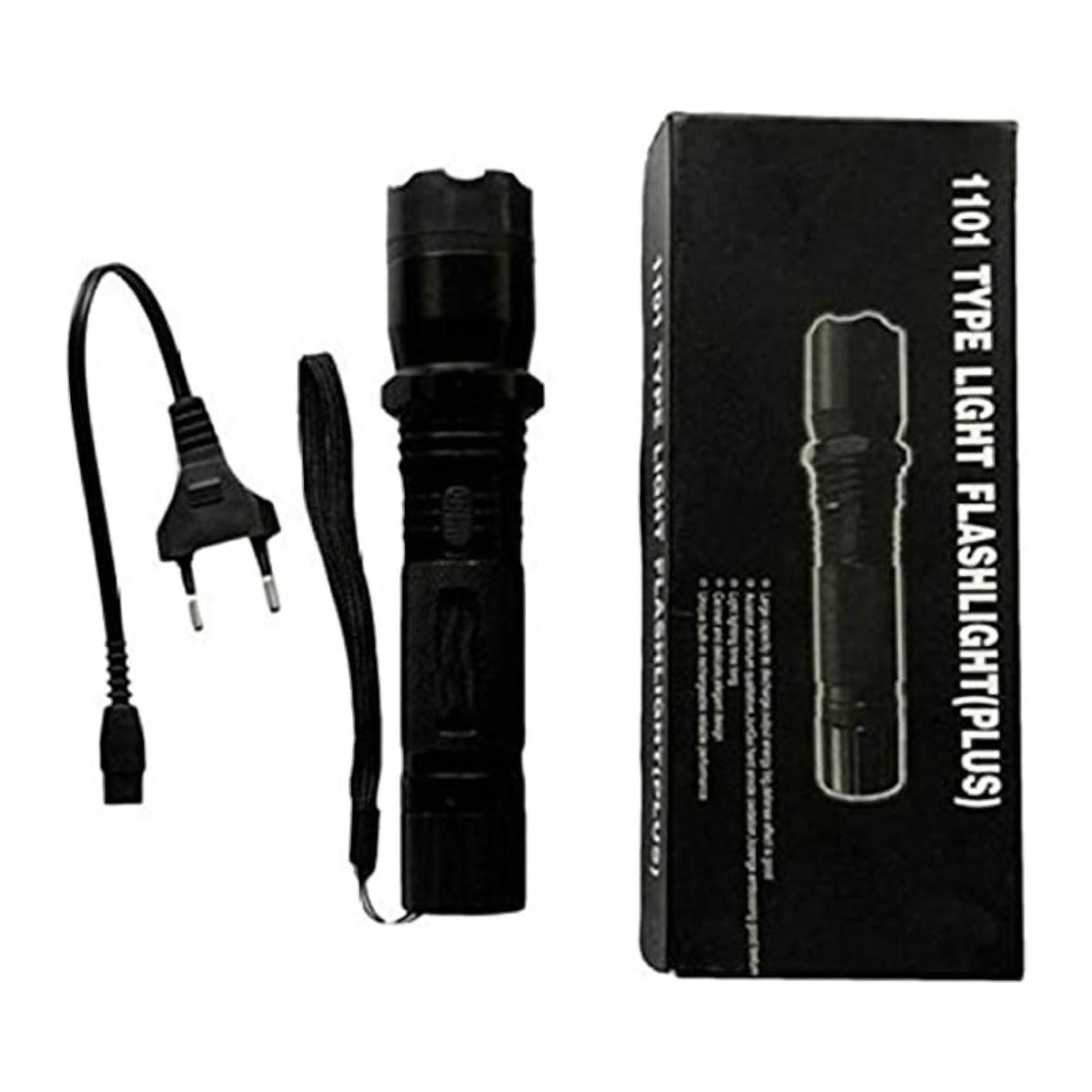 Lanternă cu Electroșoc 1101, cu Încărcare USB, 180 lm, din Aluminiu, Neagră