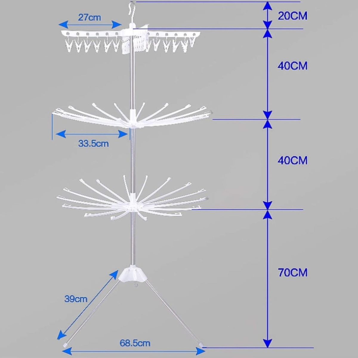 Uscător de Rufe Vertical Pliabil, cu 3 Niveluri Rotative, Înălțime 170 cm