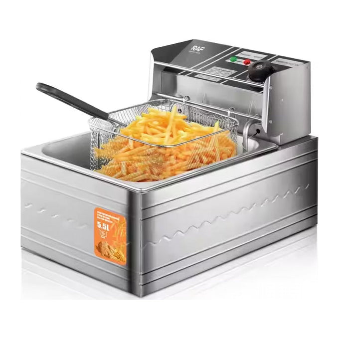 Friteuză Electrică cu Ulei 2500W, 5,5 L, din Inox, cu Capac, Cronometru și Termostat