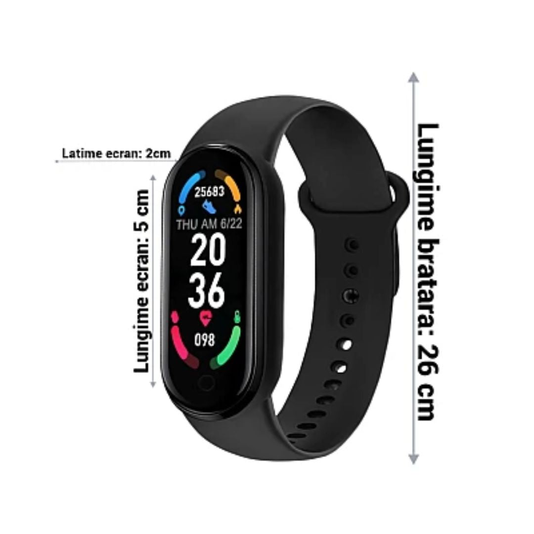 Brățară Fitness Smart M6, Ecran 0,96 Inch, Ritm Cardiac, Notificări, Bluetooth, IP67, Neagră
