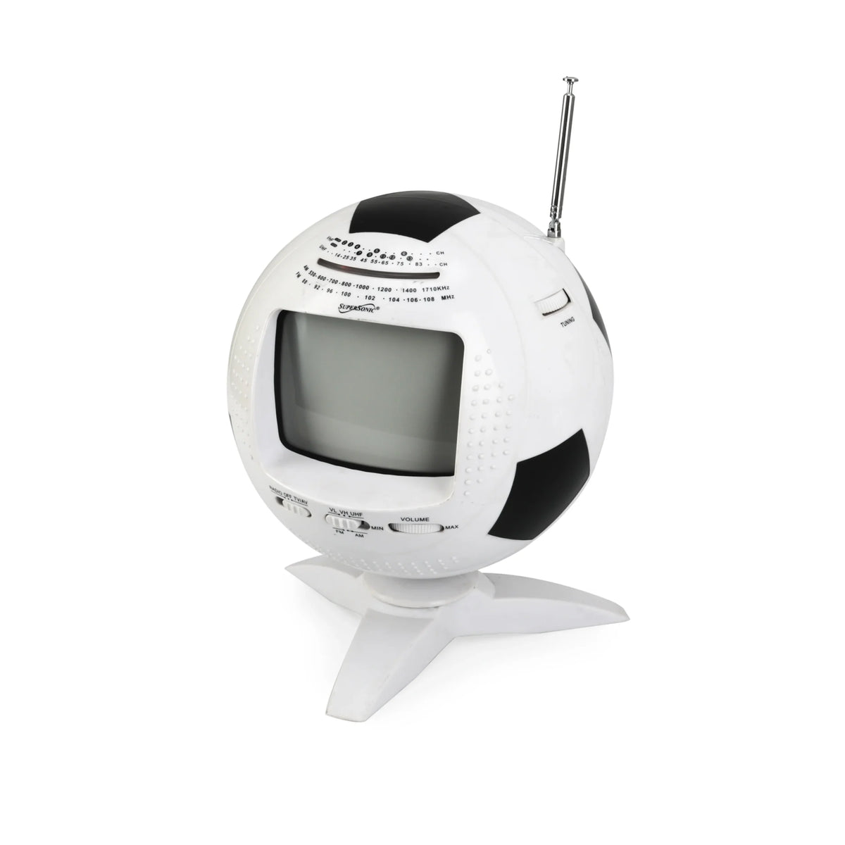 Mini Televizor și Radio Rotund cu Model de Minge de Fotbal, cu Bază Trepied