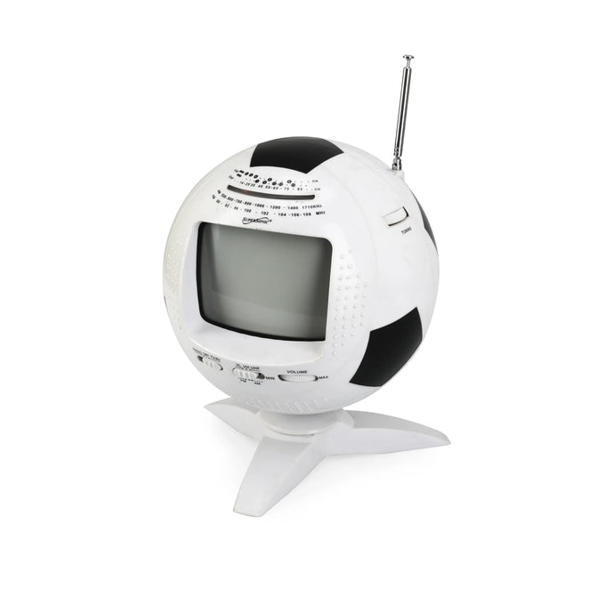 Mini Televizor și Radio Rotund cu Model de Minge de Fotbal, cu Bază Trepied