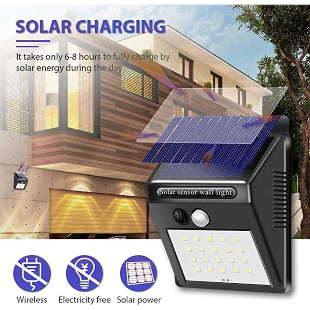 Lampă LED cu Încărcare Solară și Senzor de Mișcare, 20 LED-uri, Autoadezivă