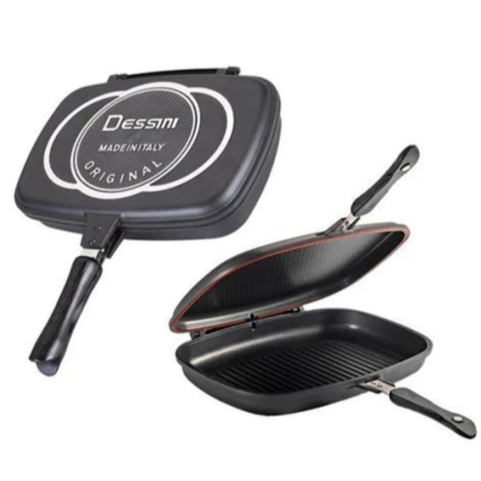Tigaie Dublă Gourmet Evolution, Grill și Clasică, Antiaderentă, 36 cm, cu Mâner cu Magnet
