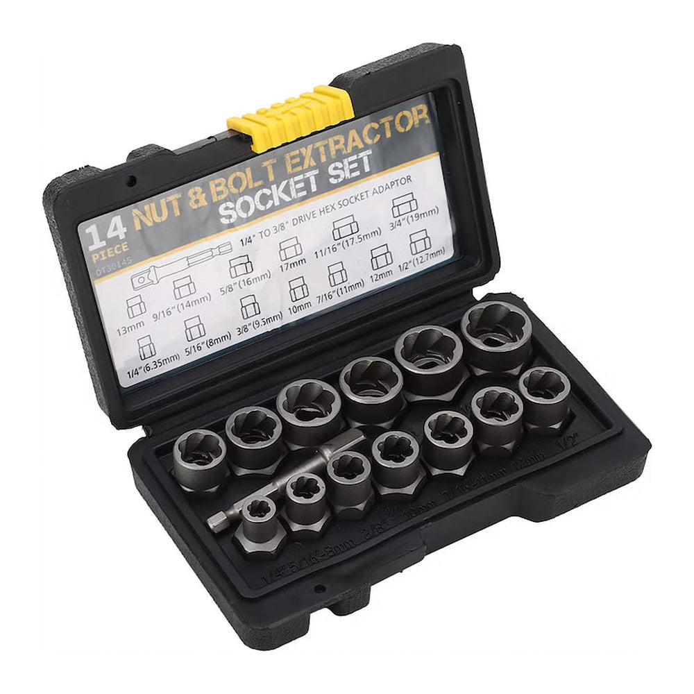 Set 13 Extractoare de Piulițe și Șuruburi cu Adaptor, 14 Piese, din Oțel Aliat, Antiderapante
