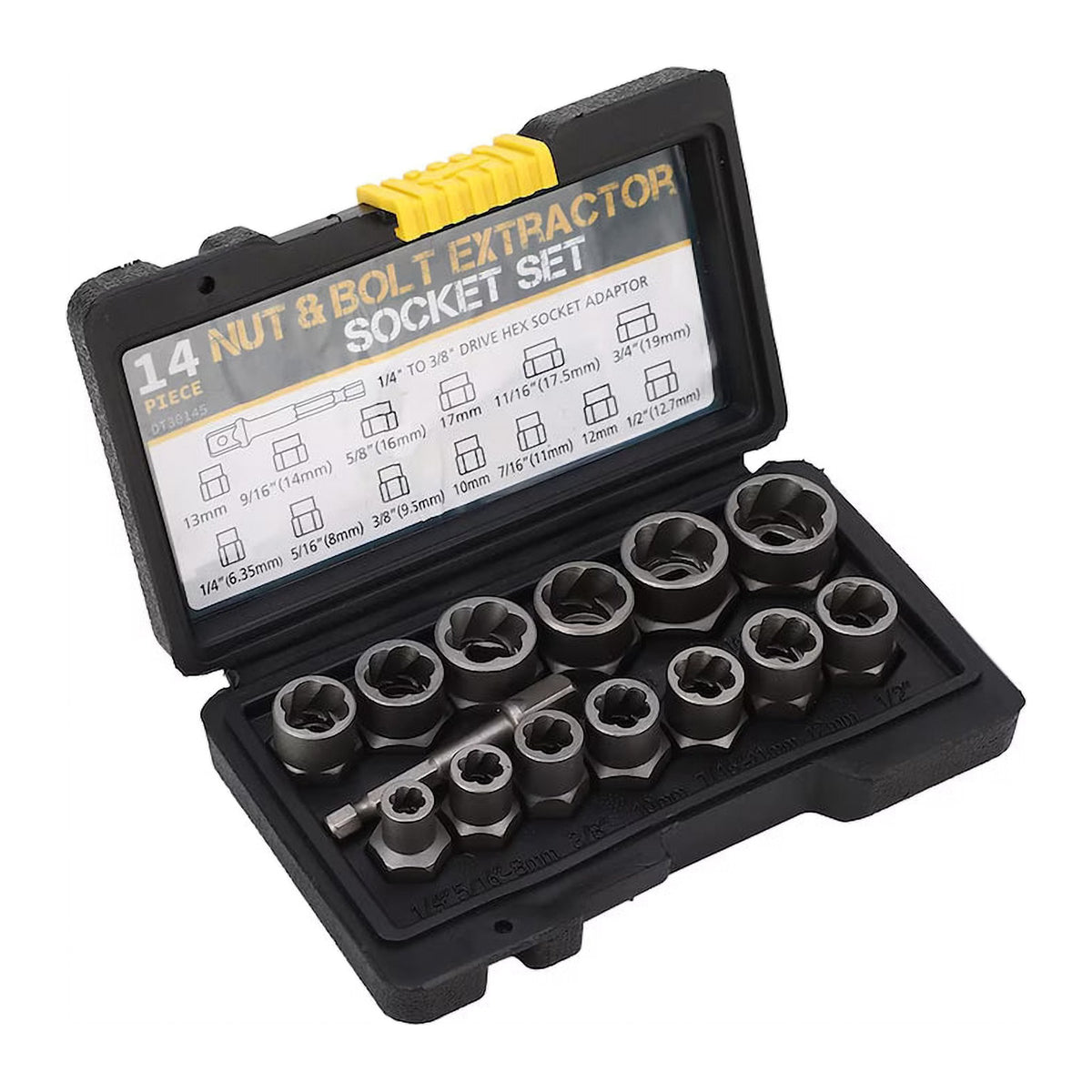 Set 13 Extractoare de Piulițe și Șuruburi cu Adaptor, 14 Piese, din Oțel Aliat, Antiderapante