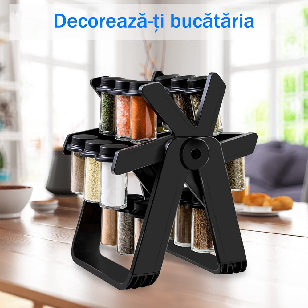 Set 18 Recipiente pentru Condimente cu Suport Rotativ – Condimentele la Îndemână, Fix în Bucătărie