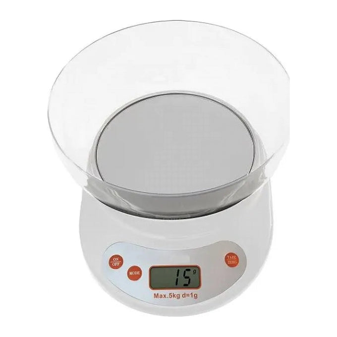 Cântar Electronic de Bucătărie cu Bol din Plastic, 5 kg, cu Funcție TARE și Afișaj LCD