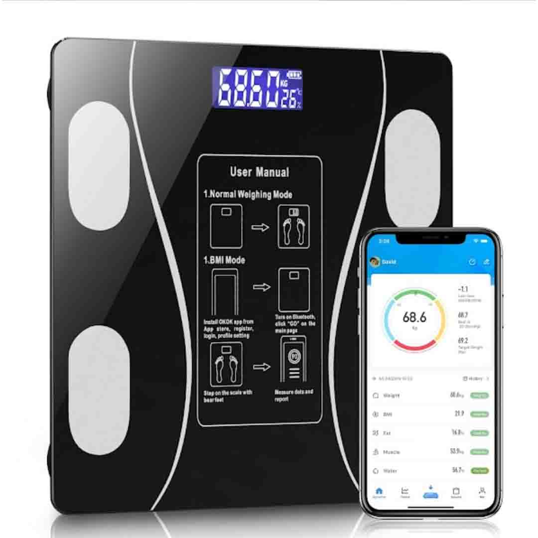 Cântar Corporal Inteligent Bluetooth, Sticlă Securizată, 180 kg, 10 Valori Corporale