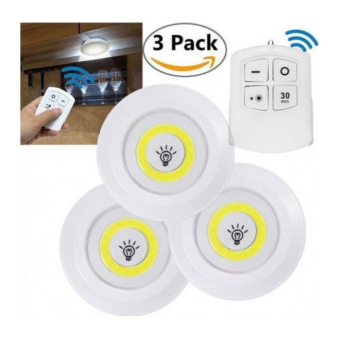 Set 3 Lămpi LED 3W COB cu Telecomandă, 150 Lumeni, cu Bandă Adezivă