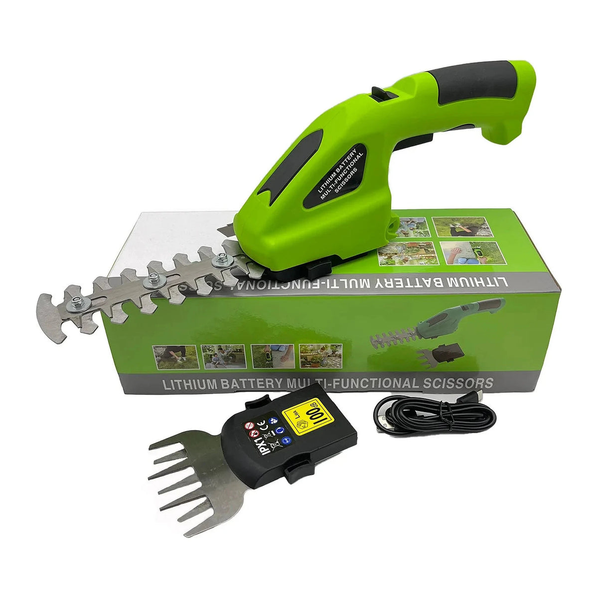 Foarfecă Electrică pentru Gard Viu și Trimmer de Iarbă 2 în 1, Fără Fir, 7,2V, Încărcare USB-C