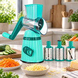 Răzătoare Multifuncțională 3 în 1, Manuală, cu 3 Lame Rotative din Inox și Bază cu Ventuză, Verde