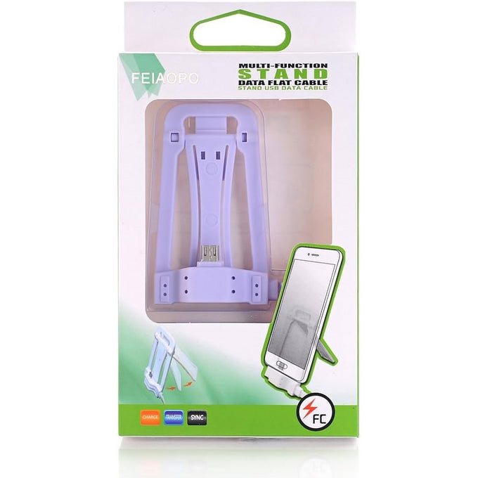 Cablu USB Micro-USB cu Suport Pliabil Multifuncțional pentru Telefon, 1 m, 5V 2,1A, Negru-Violet