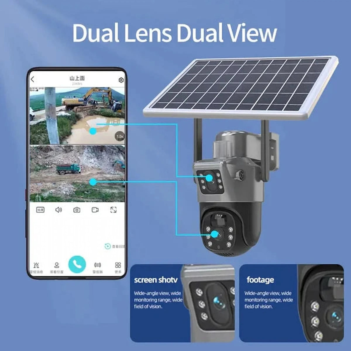Cameră de Supraveghere cu Panou Solar, 4G, Lentile Duble, 4K 8MP, cu Senzor de Mișcare