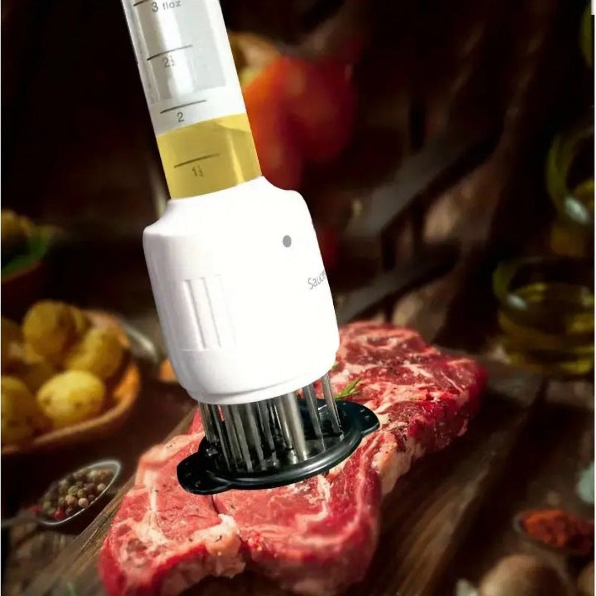 Aparat pentru Frăgezit Carnea cu Injector pentru Sos sau Ulei, cu Lame din Inox și 2 Trepte