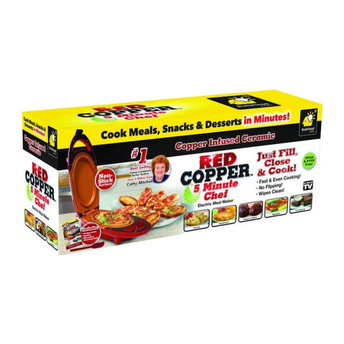 Mini Plită Electrică Red Copper 5 Minutes Chef, 800W, Antiaderentă, cu Spatulă din Silicon