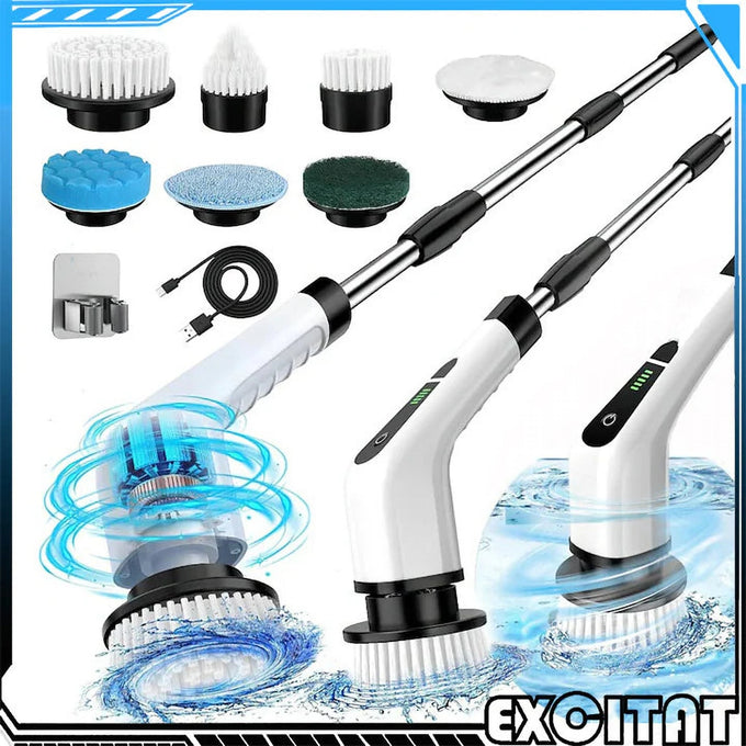 Perie Electrică de Curățat cu 7 Capete Interschimbabile, 2 Viteze, Mâner Extensibil, fără Fir