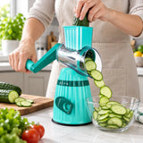 Răzătoare Multifuncțională 3 în 1, Manuală, cu 3 Lame Rotative din Inox și Bază cu Ventuză, Verde