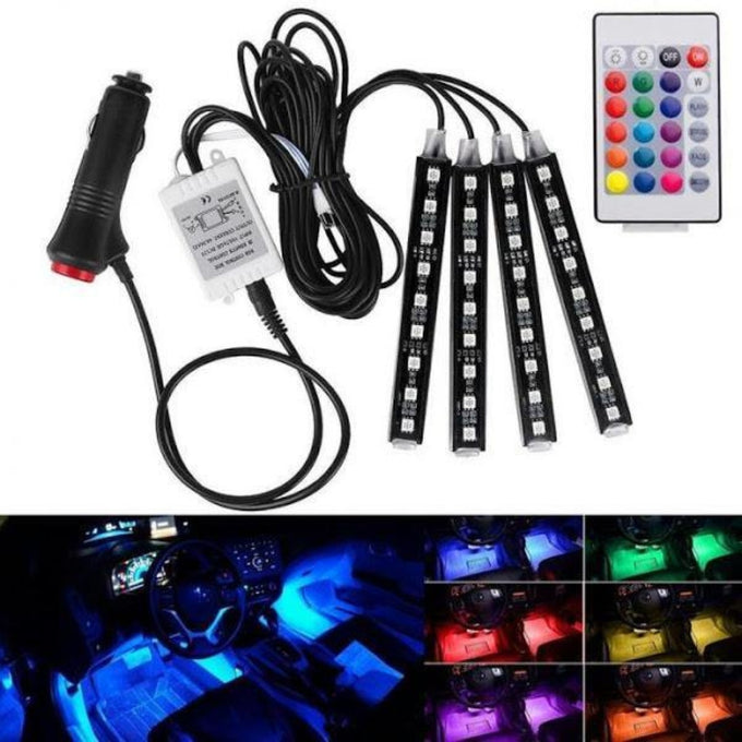 Set 4 Lumini Ambientale pentru Interiorul Mașinii cu Telecomandă – Mașina Ta, ca de Lux