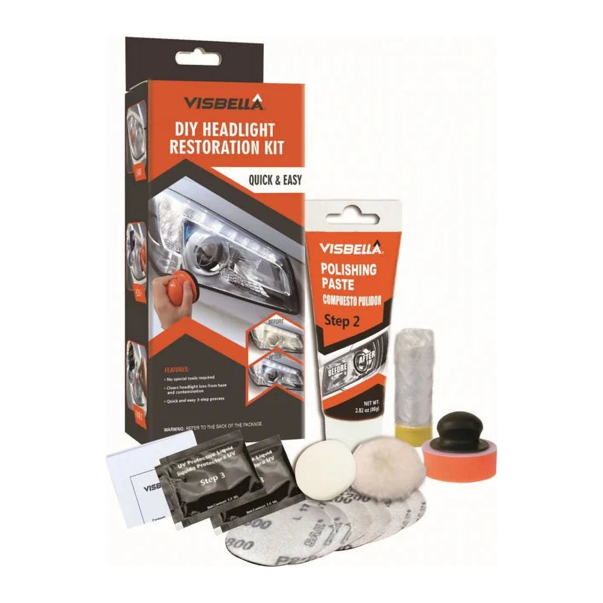 Kit Restaurare Faruri Polish Headlight, cu Accesorii pentru 2 Faruri